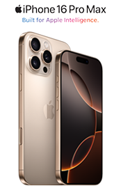 Apple iPhone 16 Pro Max in desert.  Built for Apple Intelligence.