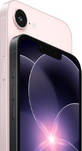 Two Apple iPhone 17e devices, one in black and the other in soft pink.